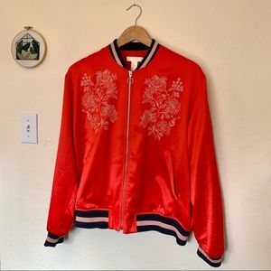 H&M Red Bomber Jacket with Embroidery